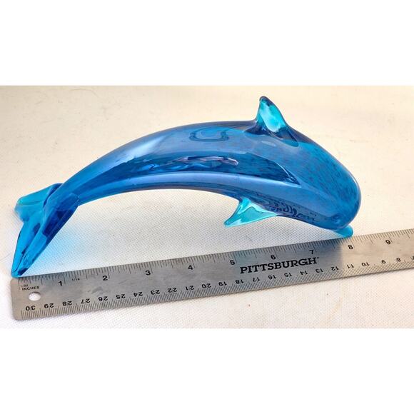 BLUE GLASS JUMPING DOLPHIN-Turquoise Blues-Table Decor-Ocean-Beach Decor - Picture 11 of 11